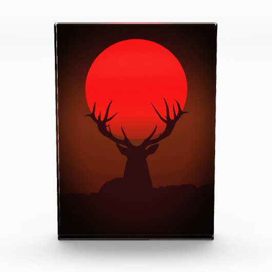 Deer Silhouette with Fiery Red Sunset フォトブロック (正面)