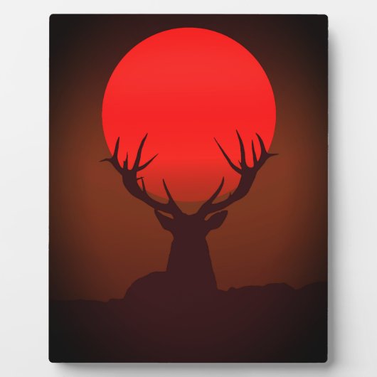 Deer Silhouette with Fiery Red Sunset フォトプラーク (正面)