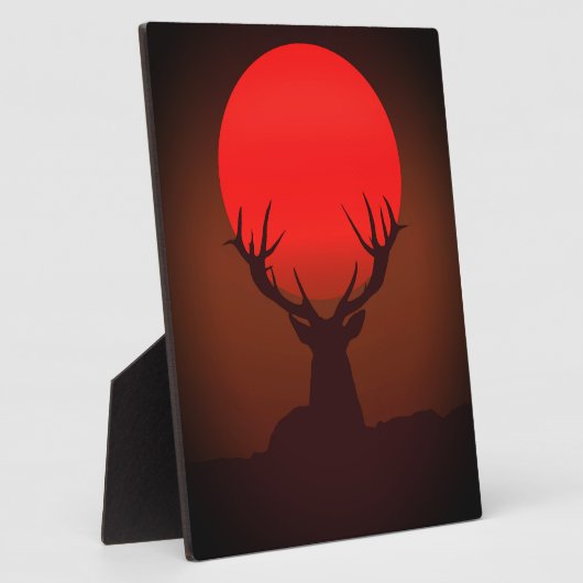 Deer Silhouette with Fiery Red Sunset フォトプラーク (側面)
