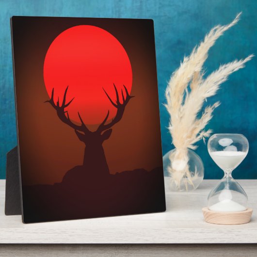 Deer Silhouette with Fiery Red Sunset フォトプラーク (側面)