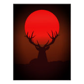 Deer Silhouette with Fiery Red Sunset ポスター (正面)