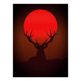 Deer Silhouette with Fiery Red Sunset ポスター