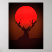 Deer Silhouette with Fiery Red Sunset ポスター (正面)