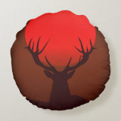 Deer Silhouette with Fiery Red Sunset ラウンドクッション (裏面)