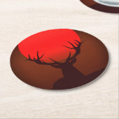 Deer Silhouette with Fiery Red Sunset ラウンドペーパーコースター (アングル)
