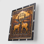 Deer Stag Pair Tree Arch スクエア壁時計 (傾斜)