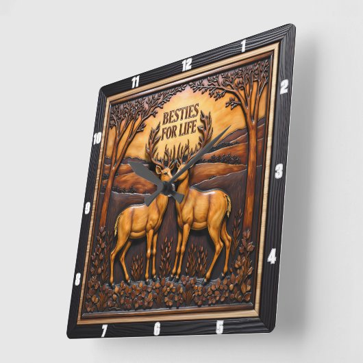 Deer Stag Pair Tree Arch スクエア壁時計 (傾斜)