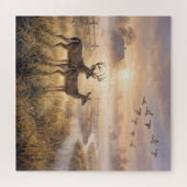 Deer Standing by a River at Dawn ジグソーパズル (横)