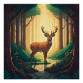 Deer standing by a stream in a forest ポスター (正面)
