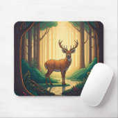 Deer standing by a stream in a forest マウスパッド (マウス)
