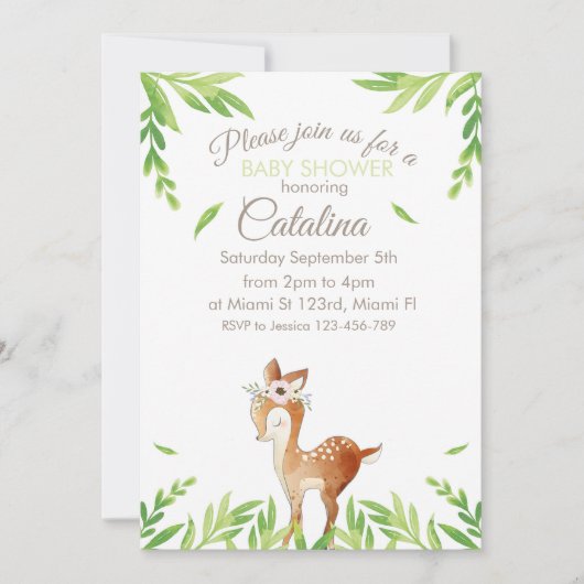 Deer Theme Baby Shower Invitation 招待状 (正面)