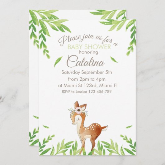 Deer Theme Baby Shower Invitation 招待状 (正面/裏面)