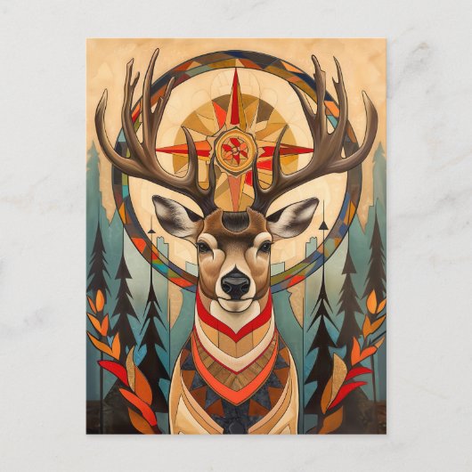 Deer Totem – Graceful Art Deco Spirit ポストカード (正面)
