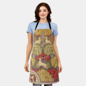 Deer &Tree Squirrel Bird Rowan Berries Art Nouveau エプロン (着用した状態)