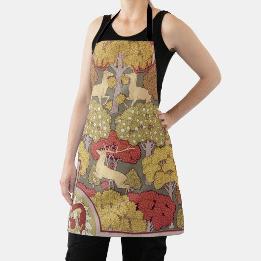 Deer &Tree Squirrel Bird Rowan Berries Art Nouveau エプロン (インサイチュ)