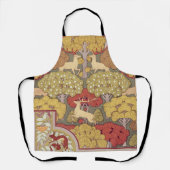 Deer &Tree Squirrel Bird Rowan Berries Art Nouveau エプロン (正面)