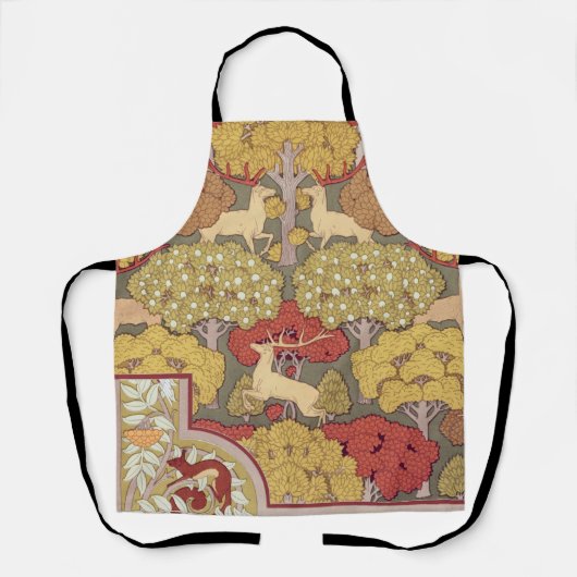 Deer &Tree Squirrel Bird Rowan Berries Art Nouveau エプロン (正面)