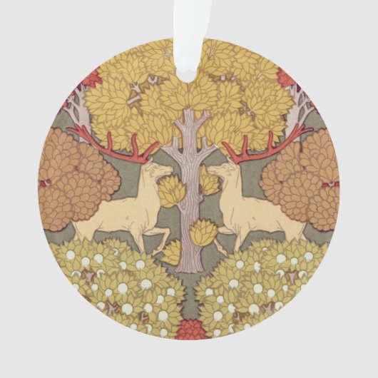 Deer &Tree Squirrel Bird Rowan Berries Art Nouveau オーナメント (正面)