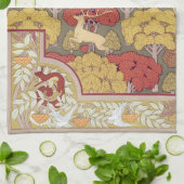 Deer &Tree Squirrel Bird Rowan Berries Art Nouveau キッチンタオル (折り畳み)