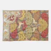 Deer &Tree Squirrel Bird Rowan Berries Art Nouveau キッチンタオル (横)