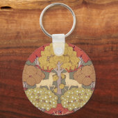Deer &Tree Squirrel Bird Rowan Berries Art Nouveau キーホルダー (正面)