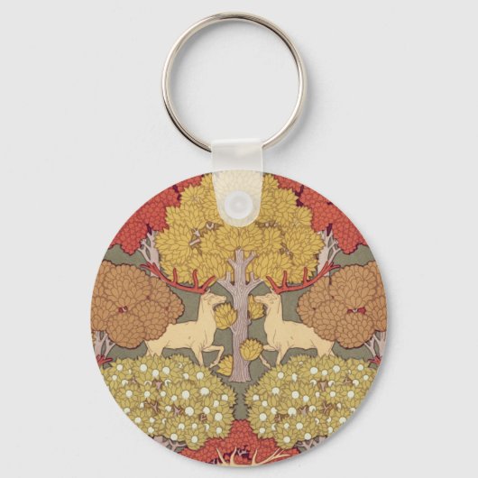 Deer &Tree Squirrel Bird Rowan Berries Art Nouveau キーホルダー (裏面)
