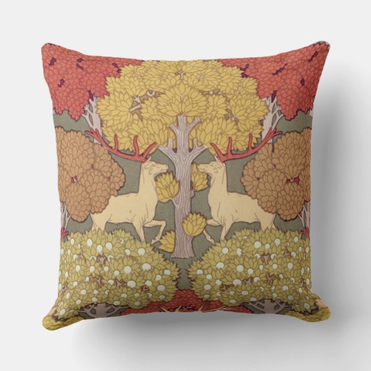 Deer &Tree Squirrel Bird Rowan Berries Art Nouveau クッション (裏面)
