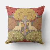 Deer &Tree Squirrel Bird Rowan Berries Art Nouveau クッション (正面)