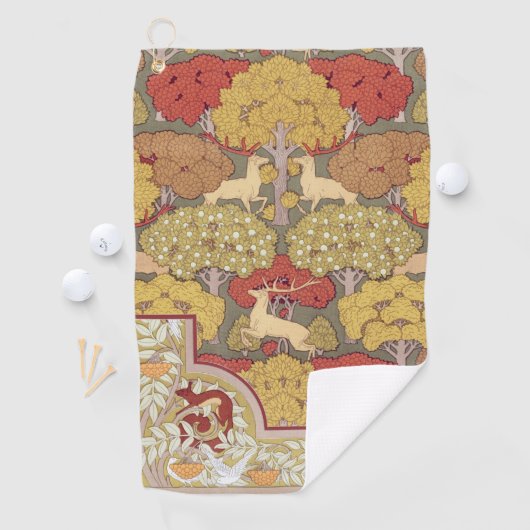 Deer &Tree Squirrel Bird Rowan Berries Art Nouveau ゴルフタオル (インサイチュ)