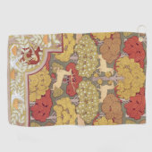 Deer &Tree Squirrel Bird Rowan Berries Art Nouveau ゴルフタオル (横)