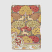 Deer &Tree Squirrel Bird Rowan Berries Art Nouveau ゴルフタオル (正面)