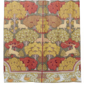Deer &Tree Squirrel Bird Rowan Berries Art Nouveau シャワーカーテン (正面)