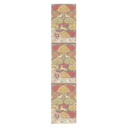 Deer &Tree Squirrel Bird Rowan Berries Art Nouveau ショートテーブルランナー (正面)