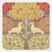 Deer &Tree Squirrel Bird Rowan Berries Art Nouveau スクエアシール (正面)