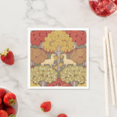 Deer &Tree Squirrel Bird Rowan Berries Art Nouveau スタンダードカクテルナプキン (インサイチュ)