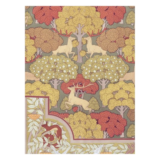 Deer &Tree Squirrel Bird Rowan Berries Art Nouveau テーブルクロス (正面)