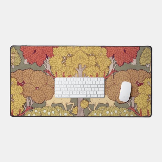 Deer &Tree Squirrel Bird Rowan Berries Art Nouveau デスクマット (キーボード&マウス)