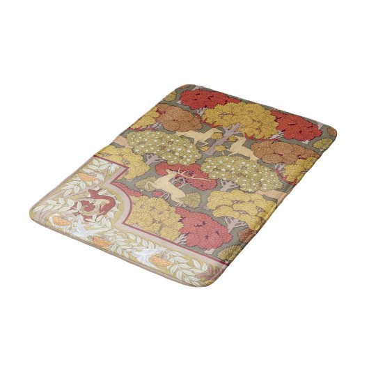 Deer &Tree Squirrel Bird Rowan Berries Art Nouveau バスマット (アングル)