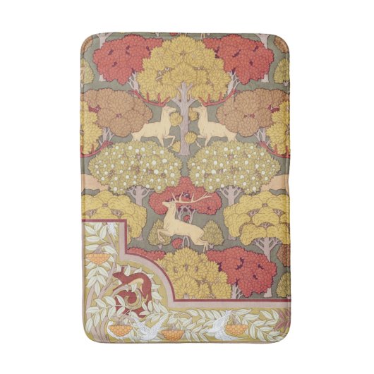 Deer &Tree Squirrel Bird Rowan Berries Art Nouveau バスマット (正面縦)