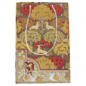 Deer &Tree Squirrel Bird Rowan Berries Art Nouveau ミディアムペーパーバッグ (正面)