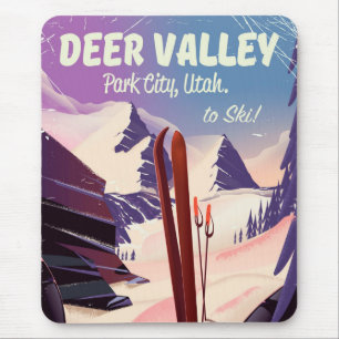 Deer Valley、パークシティ、ユタのスキー旅行ポスター マウスパッド