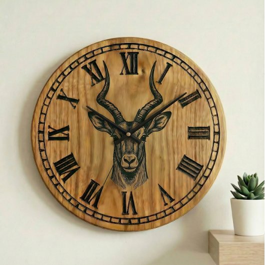 Deer Wall Clock - Wildlife Wooden Style Decor  ラージ壁時計