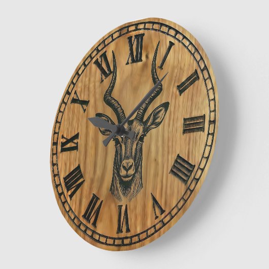 Deer Wall Clock - Wildlife Wooden Style Decor  ラージ壁時計 (傾斜)
