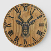 Deer Wall Clock - Wildlife Wooden Style Decor  ラージ壁時計 (正面)