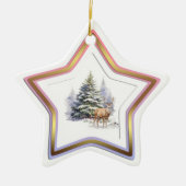 Deer Winter Forest Star Ornament セラミックオーナメント (正面)