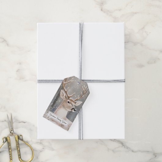 Deer Winter Snow Christmas ギフトタグ (より糸付き)