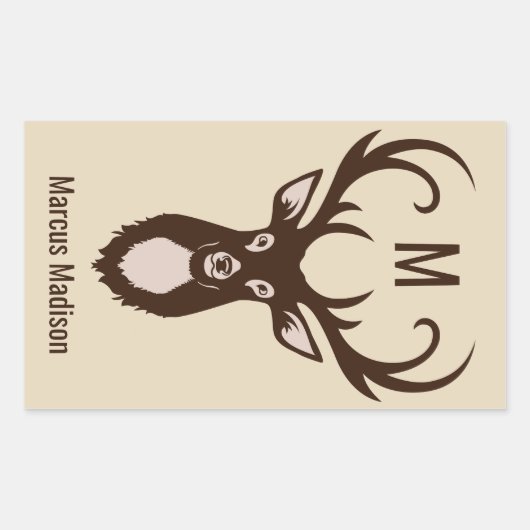 Deer with Your Name & Monogramスタンプ 長方形シール (正面)