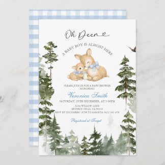 Deer  Woodland Baby Boy Shower Invitation 招待状