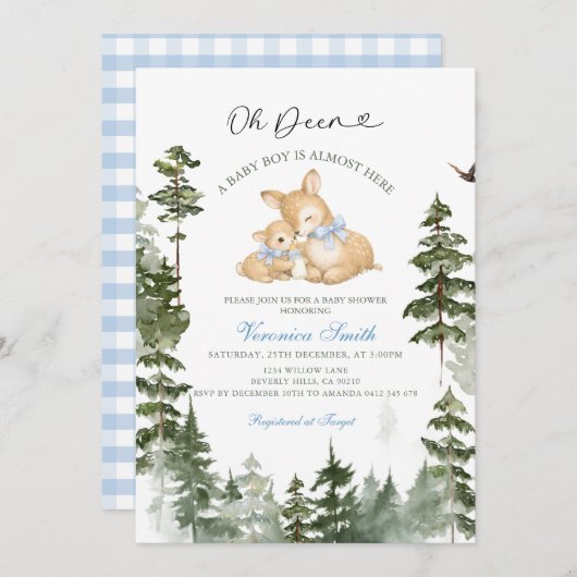 Deer  Woodland Baby Boy Shower Invitation 招待状 (正面/裏面)