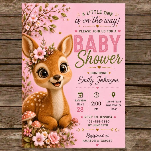 Deer Woodland Baby Shower 招待状